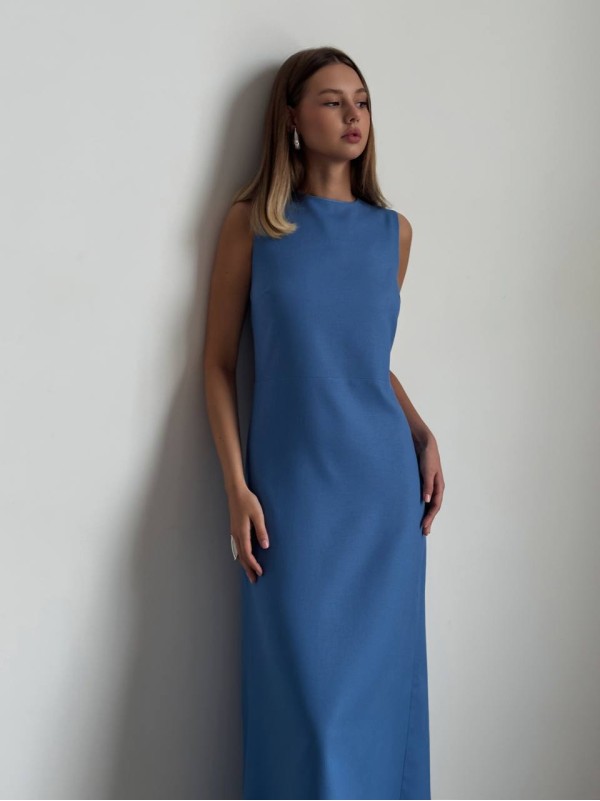 Льняна сукня максі синього кольору 33977