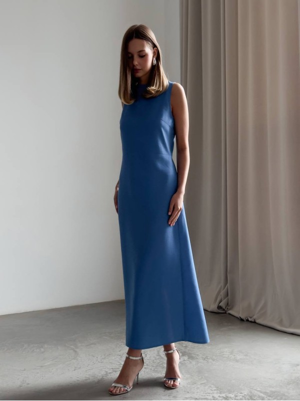 Льняна сукня максі синього кольору 33977