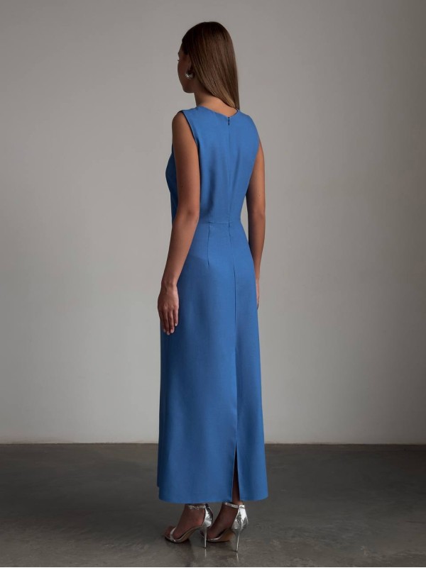 Льняна сукня максі синього кольору 33977