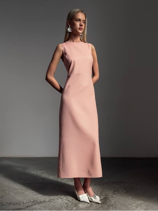 Льняна сукня максі пудрового кольору 33978