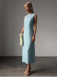 Льняна сукня максі м'ятного кольору 33979