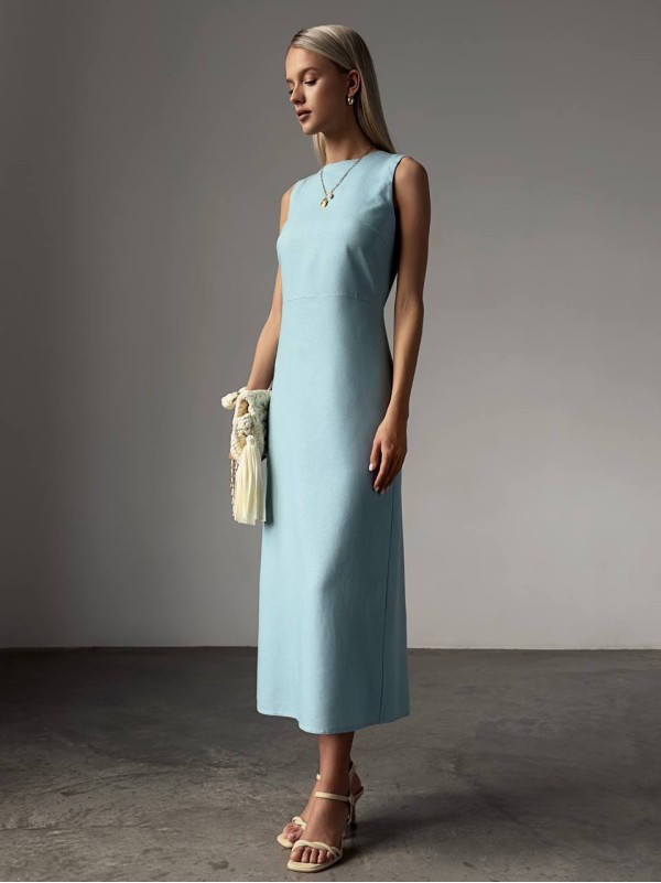 Льняна сукня максі м'ятного кольору 33979