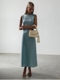 Льняна сукня максі м'ятного кольору 33979