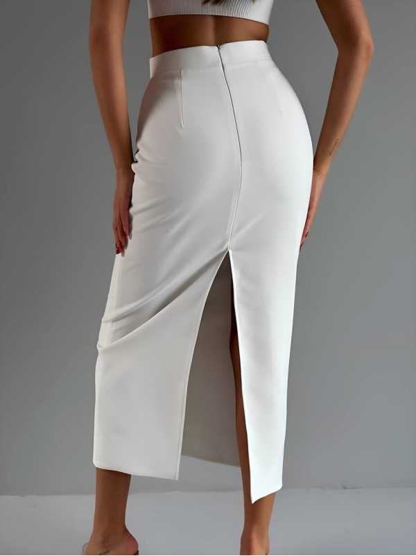 Класична спідниця-олiвець мiдi молочного кольору 33980