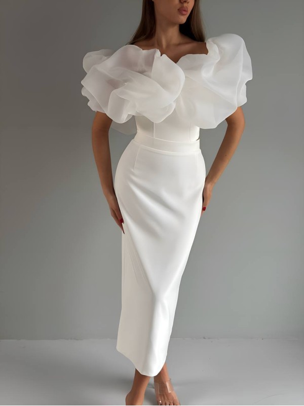 Класична спідниця-олiвець мiдi молочного кольору 33980