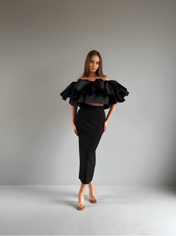 Класична спідниця-олiвець мiдi чорного кольору 33981