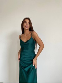 Шовкова сукня мiді смарагдового кольору 33984