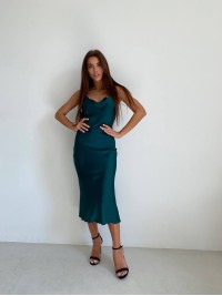 Шовкова сукня мiді смарагдового кольору 33984