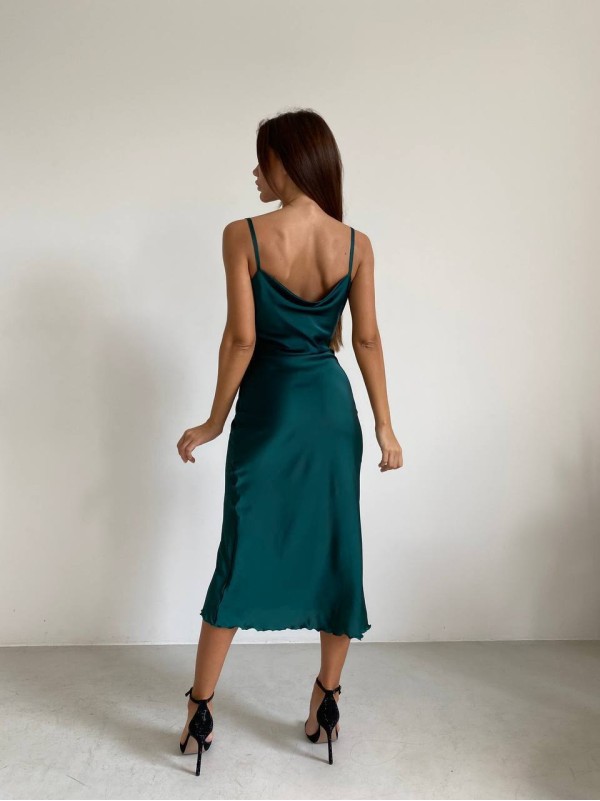 Шовкова сукня мiді смарагдового кольору 33984