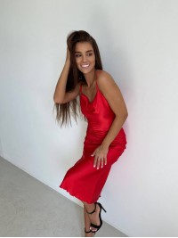 Шовкова сукня мiді червоного кольору 33985