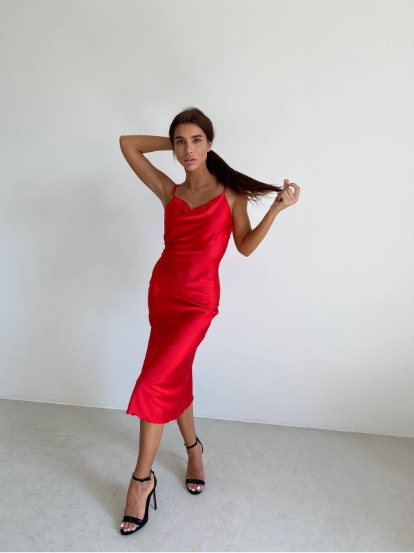 Шовкова сукня мiді червоного кольору 33985