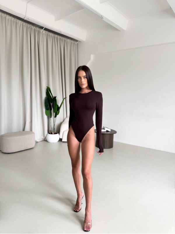 Класичний боді з віскози коричневого кольору 33988