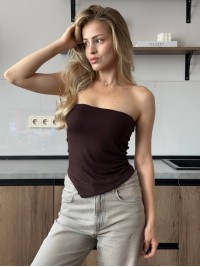 Жіночий топ з асиметричним краєм коричневого кольору 33991