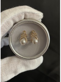 Сережки Перлина з камінчиками англійський замок золотого кольору 34000