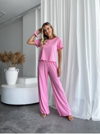 Жіночий домашній комплект трійка (топ+резинка+штани) рожевого кольору 34012