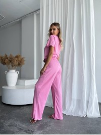 Жіночий домашній комплект трійка (топ+резинка+штани) рожевого кольору 34012