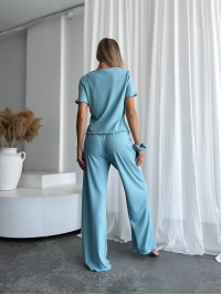 Жіночий домашній комплект трійка (топ+резинка+штани) м'ятного кольору 34013