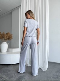 Жіночий домашній комплект трійка (топ+резинка+штани) сiрого кольору 34016