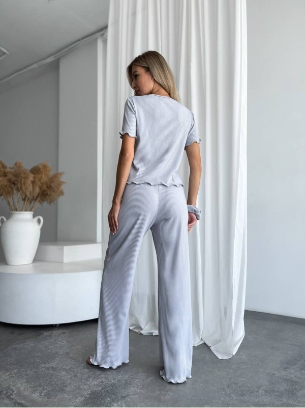 Жіночий домашній комплект трійка (топ+резинка+штани) сiрого кольору 34016