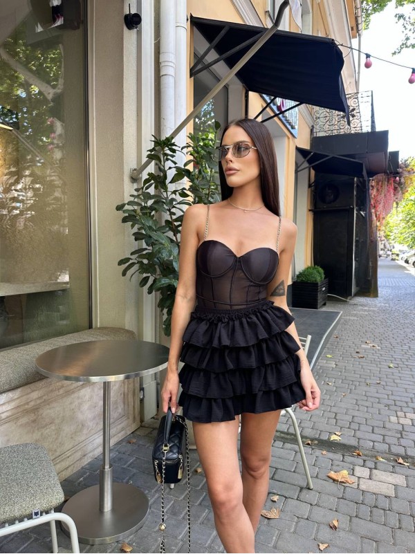 Жіночi короткi шорти з рюшами чорного кольору 34035