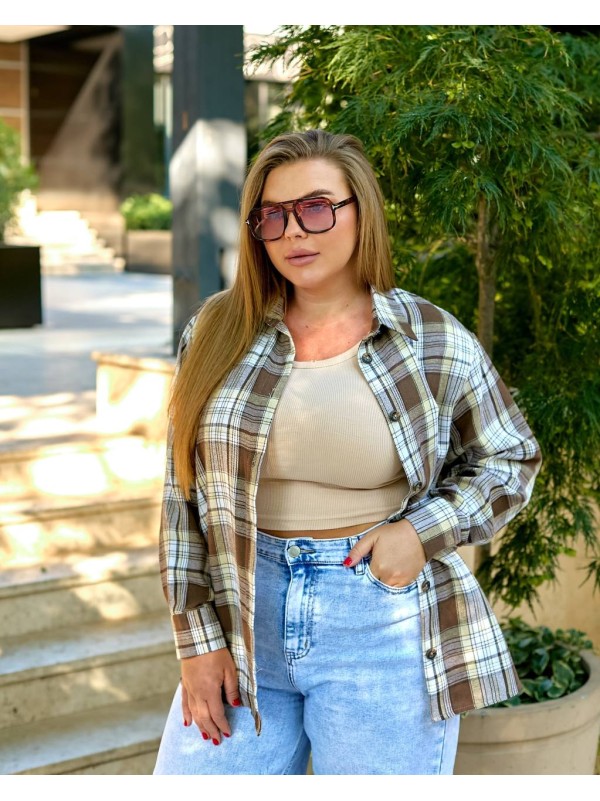 Жіноча сорочка в клітку жовтого кольору 34036