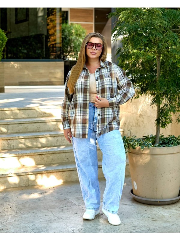 Жіноча сорочка в клітку жовтого кольору 34036