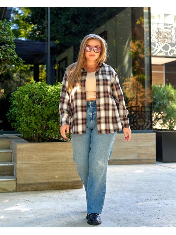 Жіноча сорочка в клітку кавового кольору 34038