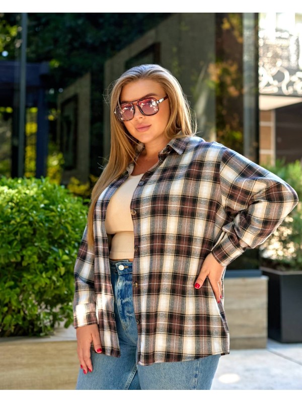 Жіноча сорочка в клітку кавового кольору 34038