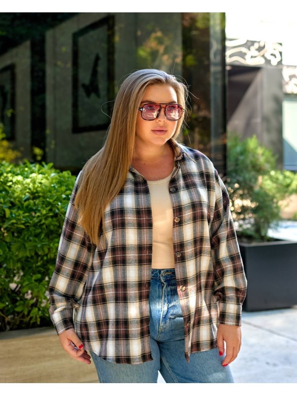 Жіноча сорочка в клітку кавового кольору 34038