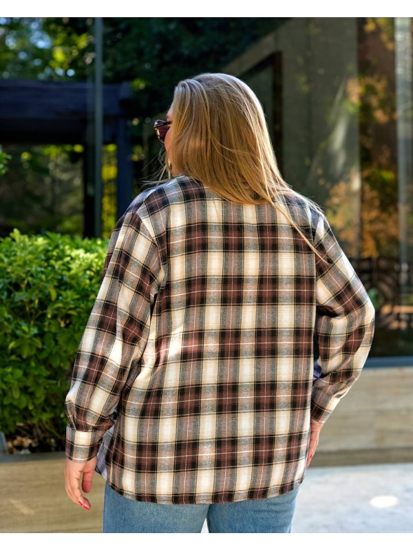 Жіноча сорочка в клітку кавового кольору 34038