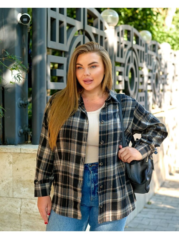 Жіноча сорочка в клітку графiтового кольору 34039