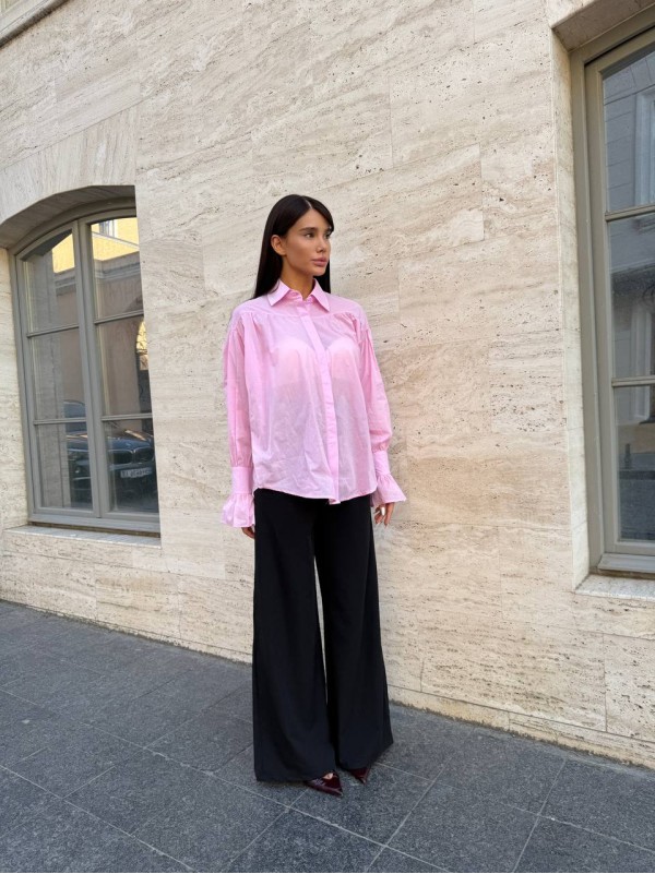 Бавовняна жіноча сорочка з стильним рукавом рожевого кольору 34064