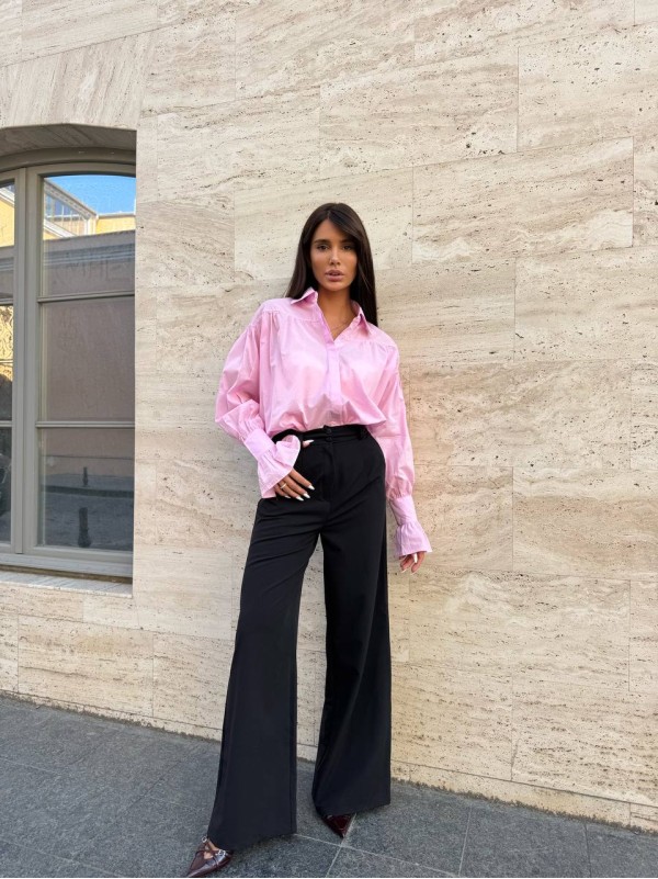 Бавовняна жіноча сорочка з стильним рукавом рожевого кольору 34064