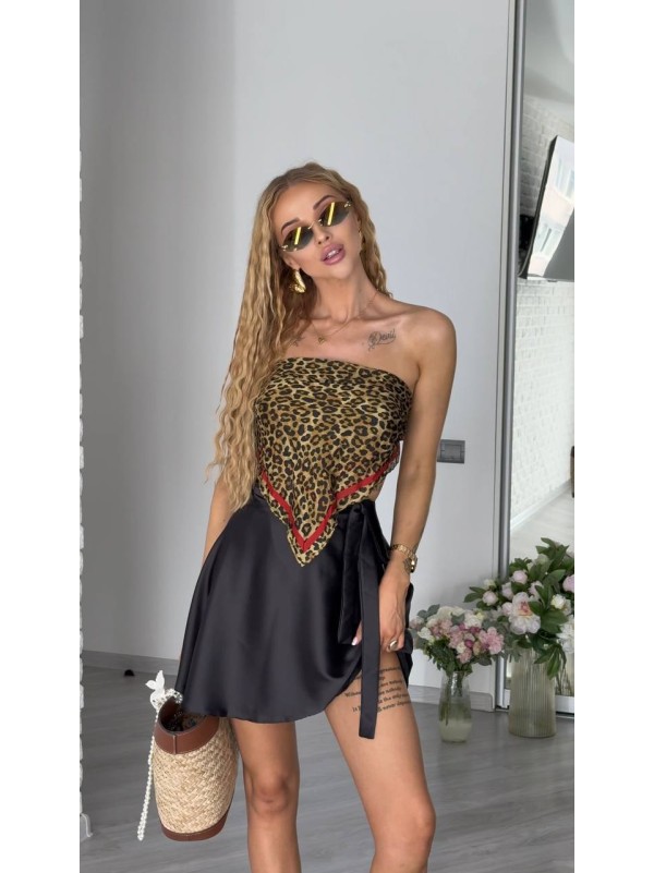 Шовкова спідниця мiнi на запах чорного кольору 34065