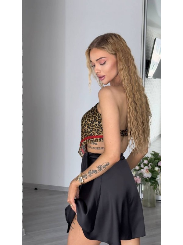 Шовкова спідниця мiнi на запах чорного кольору 34065