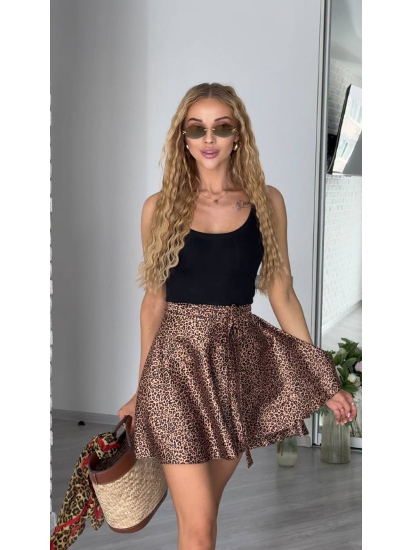 Шовкова спідниця мiнi на запах коричневого кольору 34066