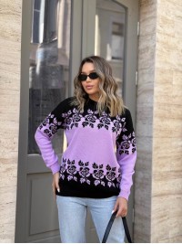 Жіночий светр з квітковим орнаментом бузкового кольору 34078