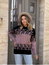 Жіночий светр з квітковим орнаментом пудрового кольору 34079