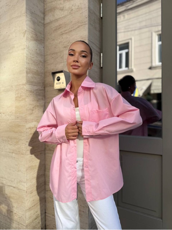 Бавовняна жіноча сорочка рожевого кольору 34085