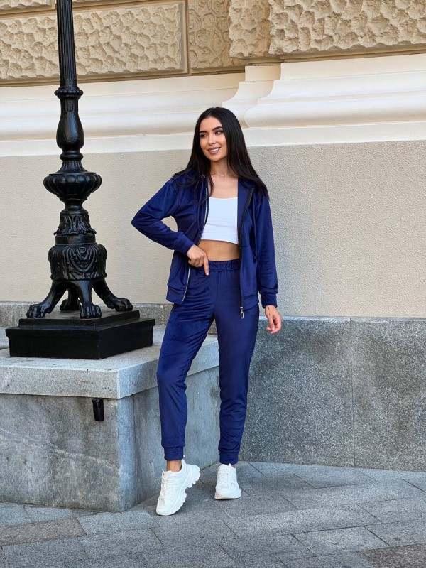Жіночий спортивний костюм на блискавці синього кольору 34112