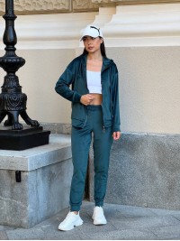 Жіночий спортивний костюм на блискавці смарагдового кольору 34114