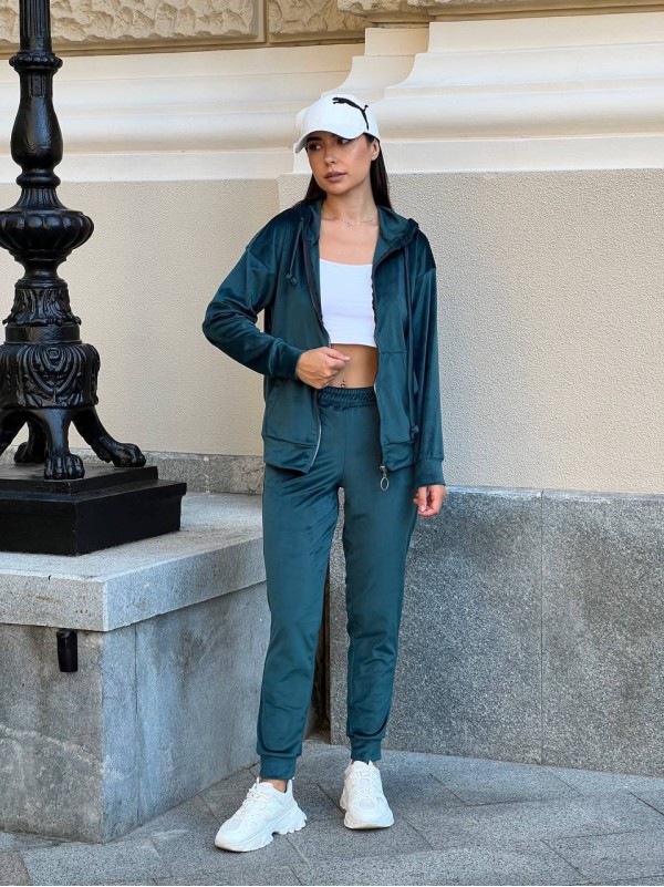Жіночий спортивний костюм на блискавці смарагдового кольору 34114