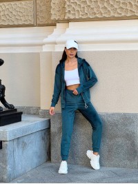 Жіночий спортивний костюм на блискавці смарагдового кольору 34114