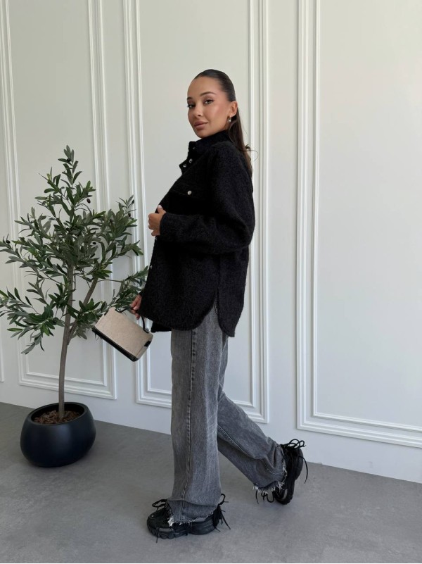 Жіноча сорочка з букле чорного кольору 34126