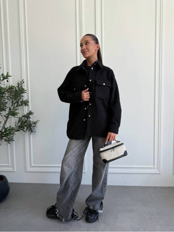 Жіноча сорочка з букле чорного кольору 34126