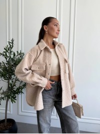 Жіноча сорочка з букле бежевого кольору 34127