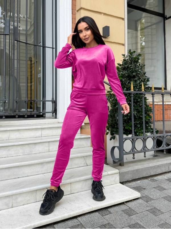 Жіночий велюровий костюм двійка малинового кольору 34132