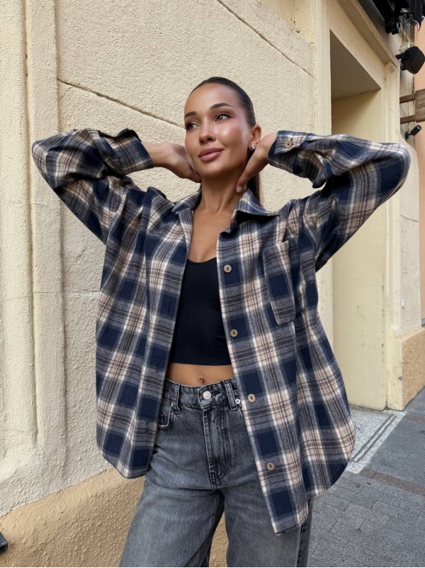 Базова жіноча сорочка синього кольору 34138