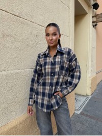 Базова жіноча сорочка синього кольору 34138