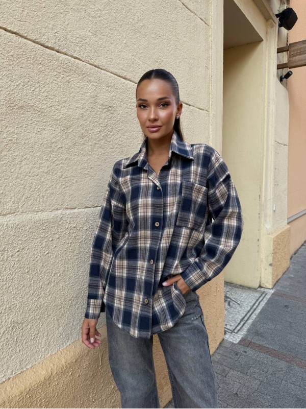 Базова жіноча сорочка синього кольору 34138